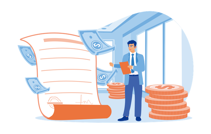 Empresário segurando documentos de empréstimo  Illustration