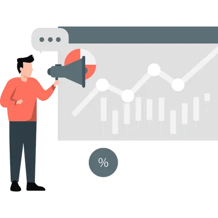 Empresário segurando megafone enquanto faz análise de marketing  Ilustração