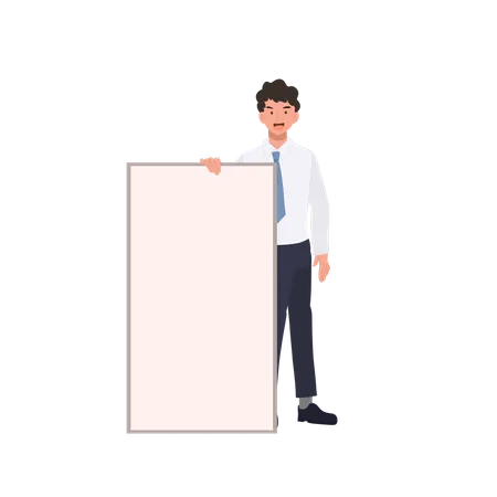 Empresário segurando um quadro em branco vazio  Ilustração
