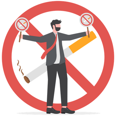 Empresário segurando uma placa de proibido fumar  Ilustração