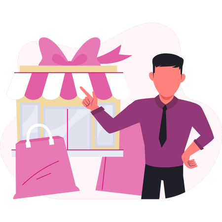 Hombre de negocios señalando compras en línea  Illustration