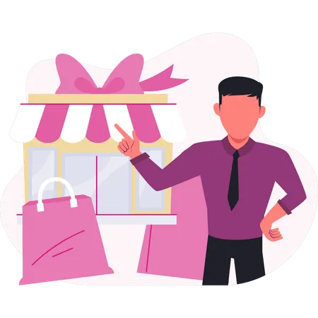 Hombre de negocios señalando compras en línea  Illustration