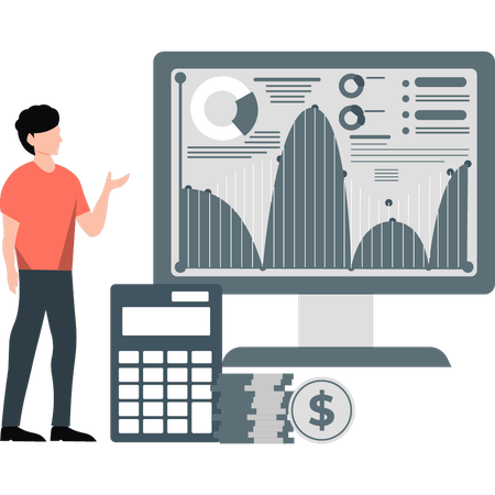 Hombre de negocios señalando un gráfico de línea de negocios  Ilustración