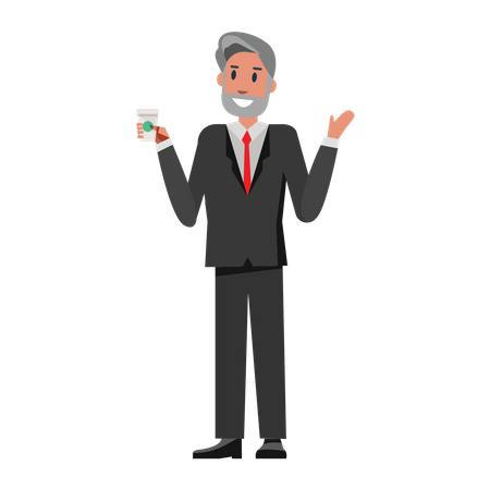 Empresário sênior tomando café com tomada  Ilustração