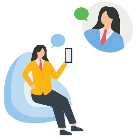 Empresário sentado em uma cadeira se comunica no smartphone  Ilustração
