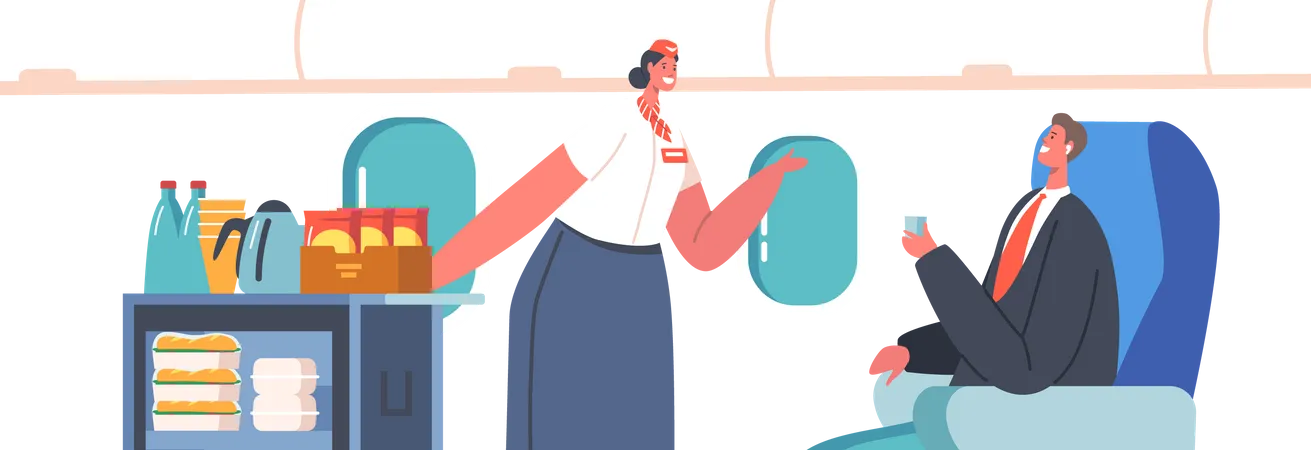 Empresario sentado en una silla en avión  Ilustración