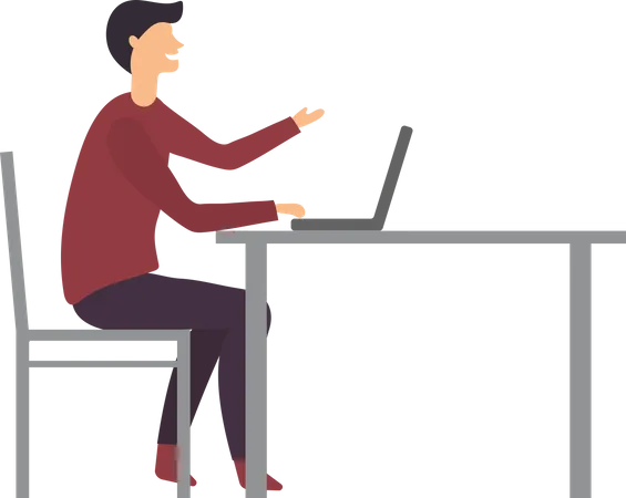 Empresário sentado na mesa com laptop  Ilustração