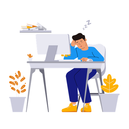 Empresário sente sono no escritório  Ilustração