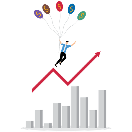 Hombre de negocios siguiendo un gráfico de negocios  Ilustración