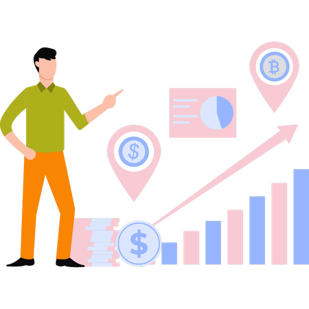 Empresário sobe no gráfico de negócios  Ilustração