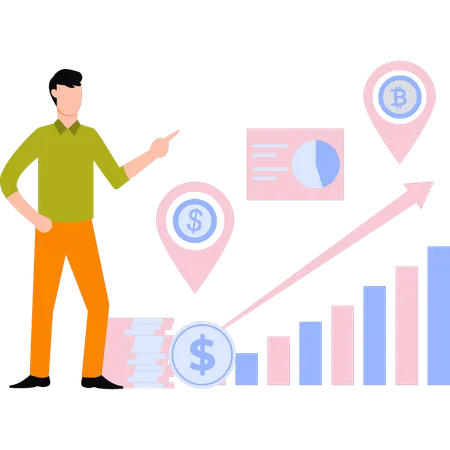 Empresário sobe no gráfico de negócios  Ilustração