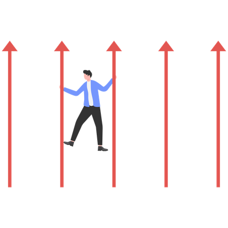 Empresário em pernas de pau em forma de flecha  Ilustração