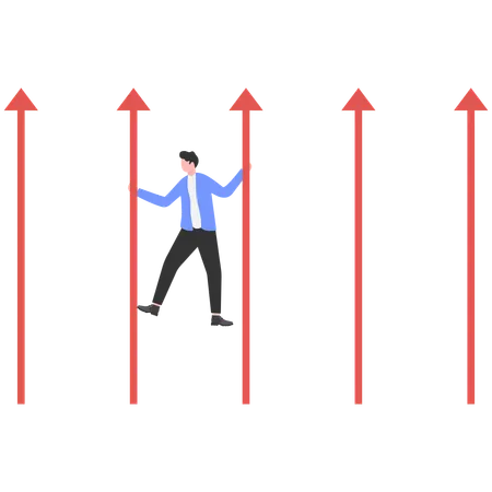 Hombre de negocios sobre zancos con forma de flecha  Ilustración