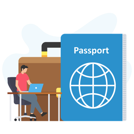 Empresário solicitando passaporte online  Ilustração