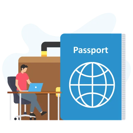 Empresário solicitando passaporte online  Ilustração