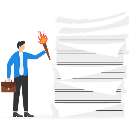 Empresario sosteniendo antorcha de fuego  Ilustración