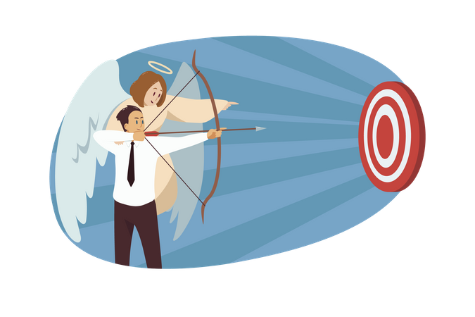 Empresario sosteniendo arco y flecha  Ilustración
