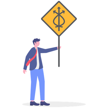 Hombre de negocios sosteniendo un tablero de dirección  Ilustración