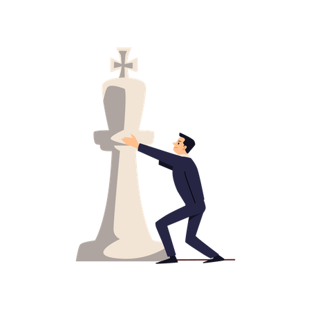 Empresario sosteniendo pieza de ajedrez  Ilustración