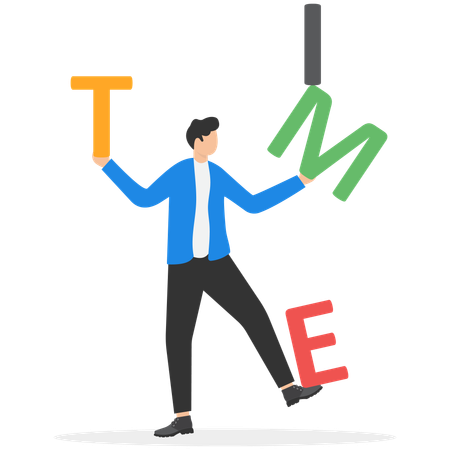 Hombre de negocios sosteniendo un texto de equipo mientras trabaja en la gestión del equipo  Ilustración