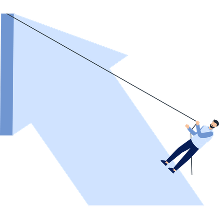 Hombre de negocios escalando una flecha hacia arriba  Ilustración