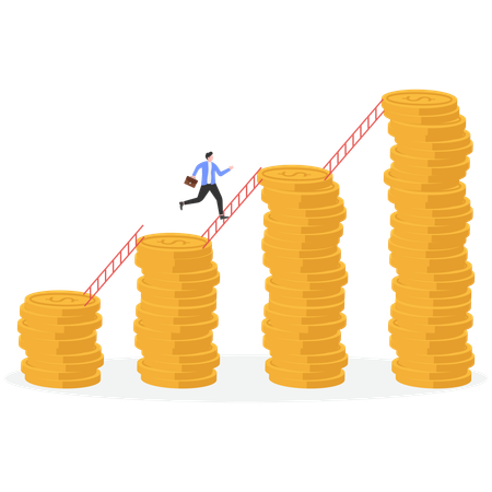 Hombre de negocios subiendo la escalera financiera empresarial  Ilustración