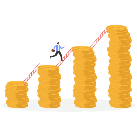 Hombre de negocios subiendo la escalera financiera empresarial  Ilustración