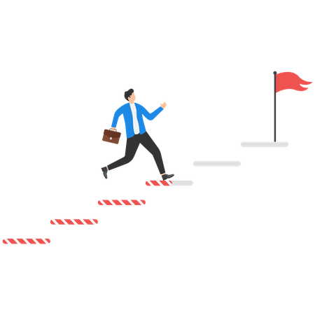 Empresario subiendo la escalera de la barra de progreso para alcanzar el objetivo  Ilustración