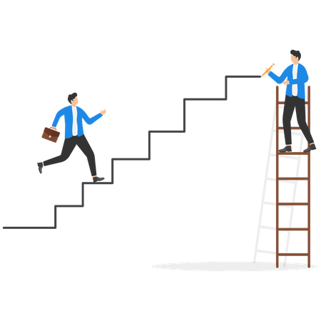 Empresario subiendo una escalera para que su socio logre su objetivo  Ilustración