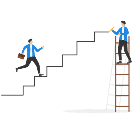 Empresario subiendo una escalera para que su socio logre su objetivo  Ilustración
