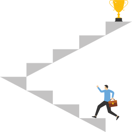 Empresário subindo a escada para receber um troféu de sucesso  Ilustração