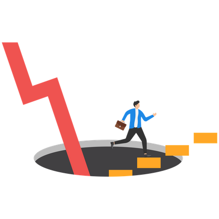 Empresário sobe a escada do buraco profundo  Ilustração