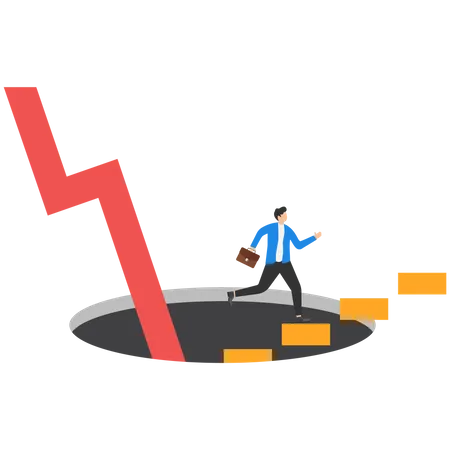 Empresário sobe a escada do buraco profundo  Ilustração
