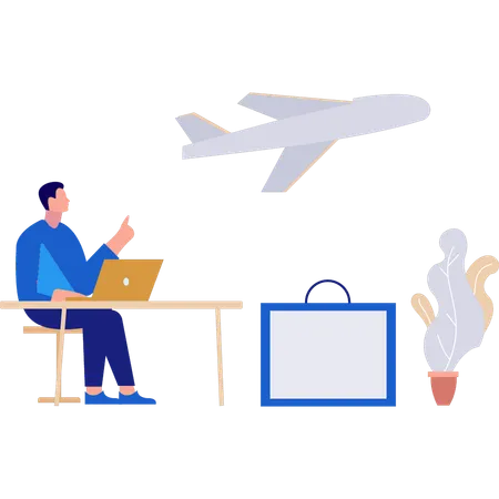Hombre de negocios sueña con viajar en avión  Ilustración