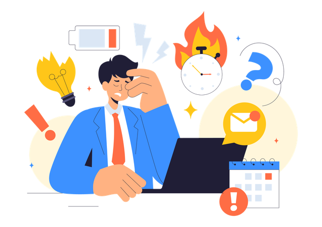 Empresário tem Prevenção de Burnout no Trabalho  Ilustração