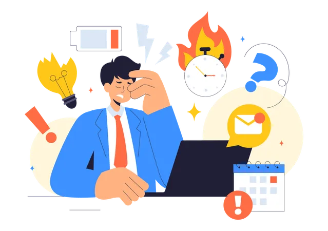 Empresário tem Prevenção de Burnout no Trabalho  Ilustração