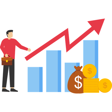 Empresario sosteniendo moneda en gráfico  Ilustración