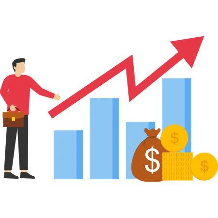 Empresario sosteniendo moneda en gráfico  Ilustración