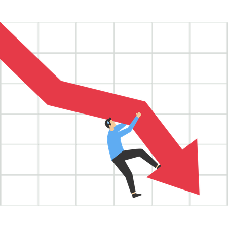 Empresário tenta arduamente segurar gráfico em queda  Ilustração