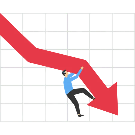 Empresário tenta arduamente segurar gráfico em queda  Ilustração