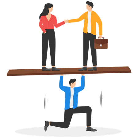 Empresário tentando equilibrar parceiros de negociação  Ilustração