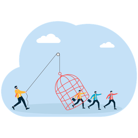 Empresário tenta prender funcionários em gaiola  Illustration