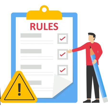 O Empresario Terminou De Escrever Regulamentos E Documentos Regulamentares Regras E Regulamentos Politicas E Diretrizes A Serem Seguidas Pelos Funcionarios Requisitos Legais Conformidade Da Empresa Ou Legislacao Ilustração
