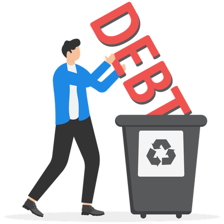 Empresario tira su deuda a la basura  Ilustración