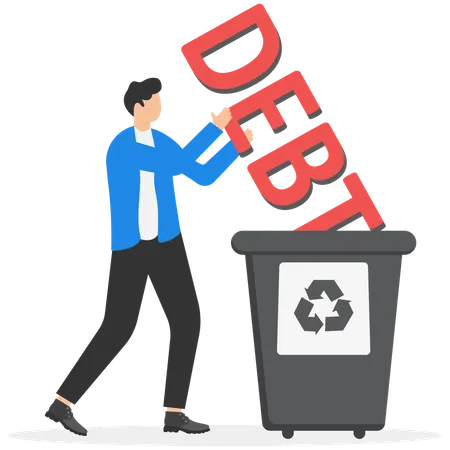 Empresario tira su deuda a la basura  Ilustración