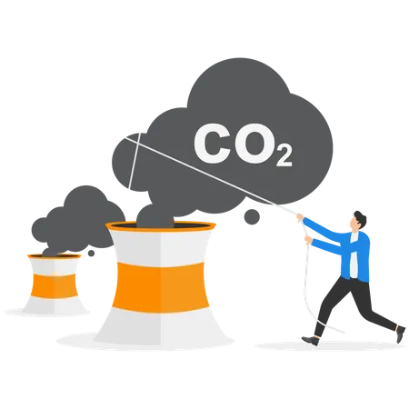 Empresario tirando del nivel de CO2  Ilustración