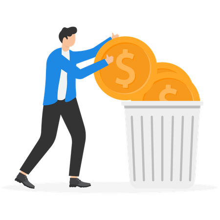 Empresario tirando dinero a la basura  Ilustración