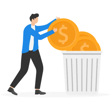 Empresario tirando dinero a la basura  Ilustración