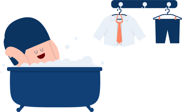 Empresário tomando banho e relaxando na banheira  Ilustração