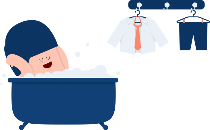 Empresário tomando banho e relaxando na banheira  Ilustração